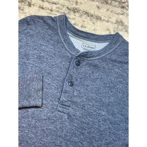 L.L. Bean Henley Mens Large Blue Wool Blend Long Sleeve River Driver Thermal